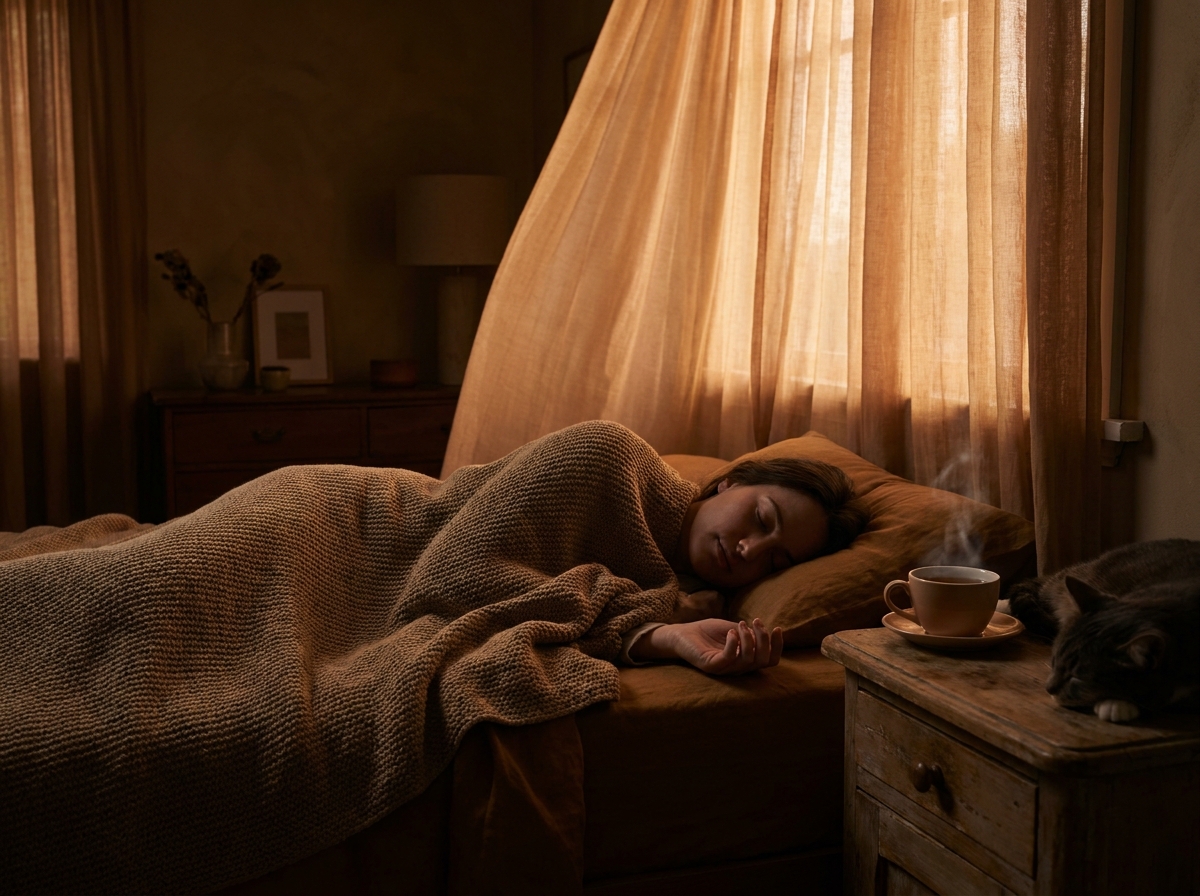 A person sleeping peacefully in soft moonlight